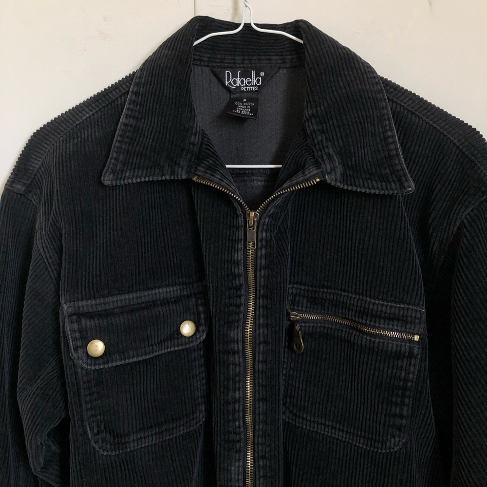 Rafaella Petites Black Wide Wale Corduroy Zip Jacket